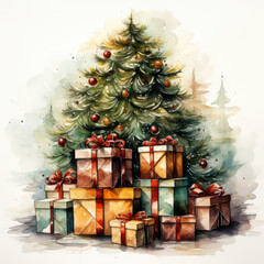 Fototapeta na wymiar Christmass tree, gifts, illustration