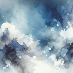 Blue and White ink and watercolor textures on white paper background. Paint leaks and ombre effects. - obrazy, fototapety, plakaty
