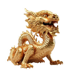 Golden dragon isolated on white transparent, 2024 Chinese new year, year of the dragon. PNG