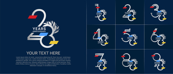 set of anniversary logotype silver color with colorful glitter for special celebration event