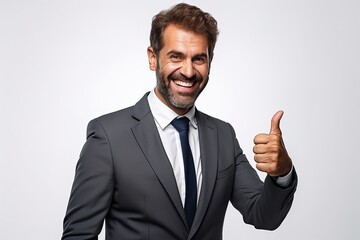 Portrait of a smiling guy giving thumbs up - obrazy, fototapety, plakaty