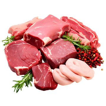 Set of meat cooking ingredients on transparent background PNG