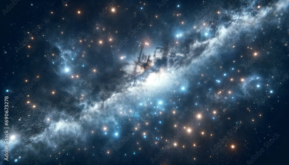Poster Cosmic dust and star clusters in a deep space galaxy. Generative AI