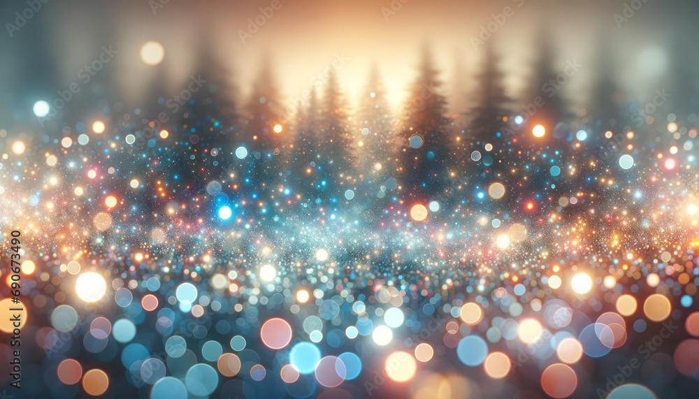 Poster magical glitters and bokeh transforming winter forest into a festive dreamscape. holiday magic conce