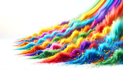 Explosion of vibrant powder colors on white background. Artistic abstract. Generative AI