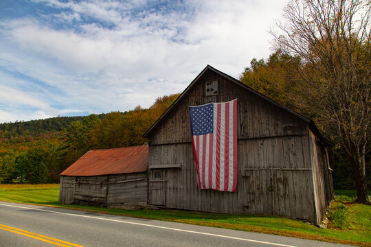 American flag on a barn in rural Vermont.