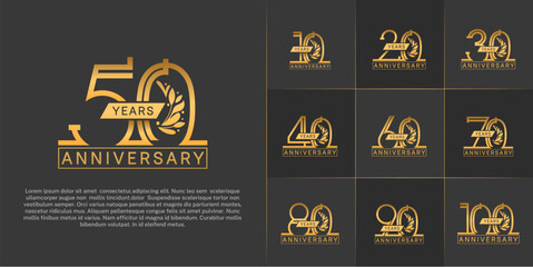 set of anniversary logotype golden color with ornament for special celebration event