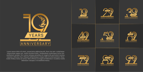 set of anniversary logotype golden color with ornament for special celebration event