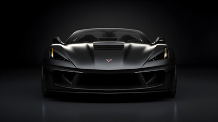 Front view of a sleek black sports car with aggressive styling.