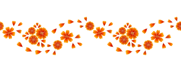 Seamless floral pattern, border, horizontal composition. Composition of Gaillardia flower petals isolated on white background. Element for creating design, postcard, pattern, wedding card, invitation.