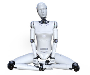 Intelligenza artificiale robot computer umanoide donna su fondo trasparente