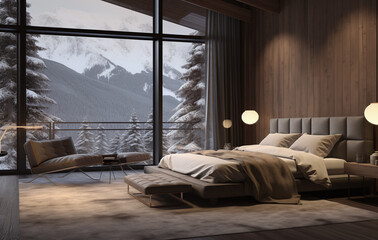 Bedroom in a mountain cabin with a beautiful view of the valley