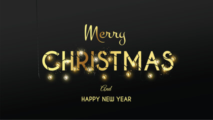Merry Christmas lettering with hanging lighting retro bulbs, Photorealistic vector design