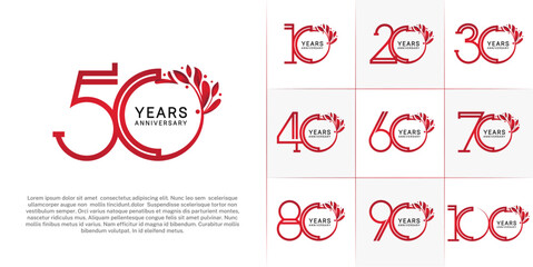 Naklejka premium set of anniversary logotype red color and ornament for special celebration event