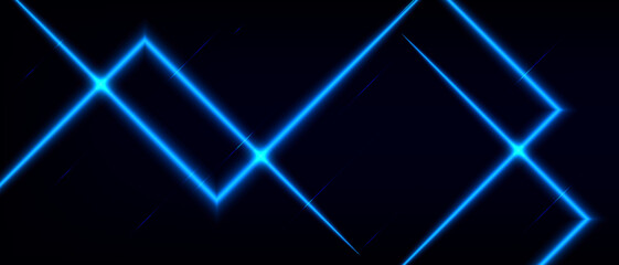 Abstract geometric dynamic blue neon lines shape the composition on the dark background.