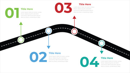 Roadmap infographics layout. Winding road to success with pin pointers.