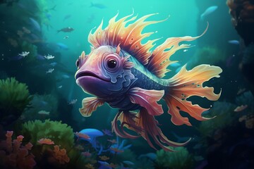 Dreamy Dinosaur Fish Animal Under The Sea area.