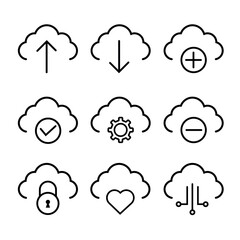 Cloud Computing, Computer cloud and Cloud Hosting related line icons  Vector.
