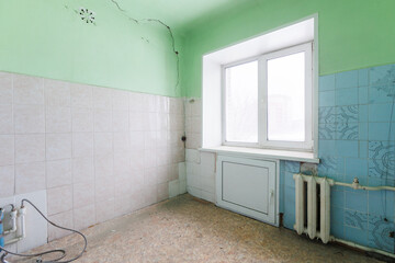 interior of the apartment without decoration in gray colors. rough finish