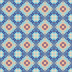 Seamless colorful patchwork from Azulejo tiles. Portuguese and Spain decor. Islam, Arabic, Indian, Ottoman motif.