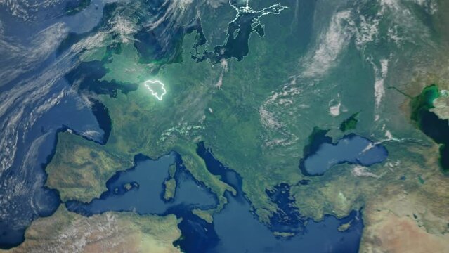 Realistic Earth Orbit and Zoom Glowing Borders Belgium
