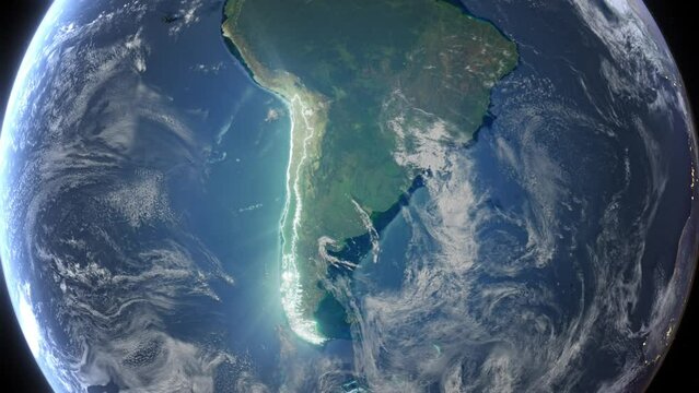 Realistic Earth Orbit and Zoom Glowing Borders Chile