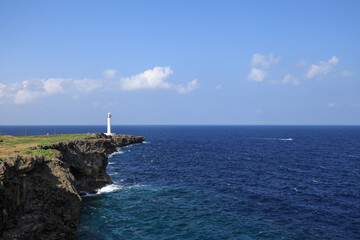 Cape Zanpa and Zampamisaki lighthouse in Okinawa Japan.	