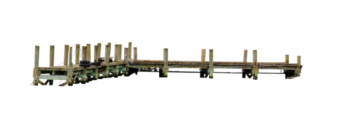 Fotobehang Pier empty old wooden jetty bridge view taken from the sea  © NuFa Studio