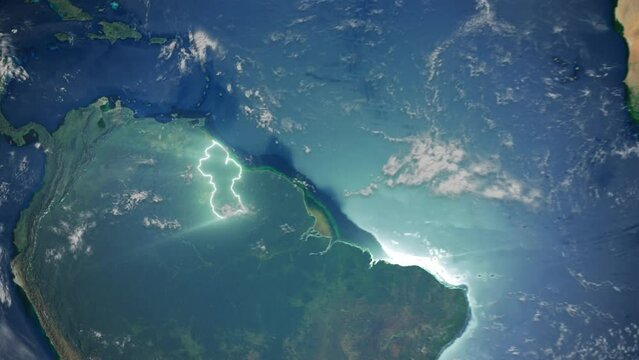 Realistic Earth Orbit and Zoom Glowing Borders Guyana