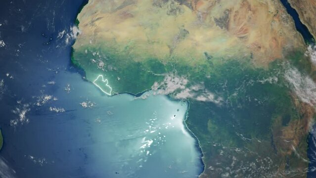 Realistic Earth Orbit and Zoom Glowing Borders Liberia