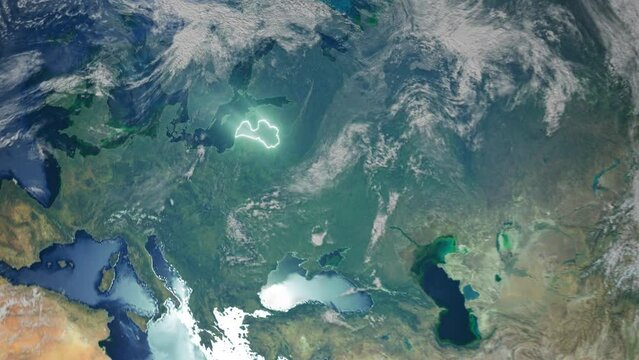 Realistic Earth Orbit and Zoom Glowing Borders Latvia
