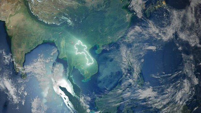Realistic Earth Orbit and Zoom Glowing Borders Laos