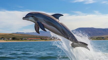 Obraz premium A surprised dolphin jumping out of the water