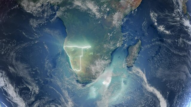 Realistic Earth Orbit and Zoom Glowing Borders Namibia