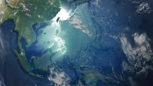 Realistic Earth Orbit and Zoom Glowing Borders Philippines
