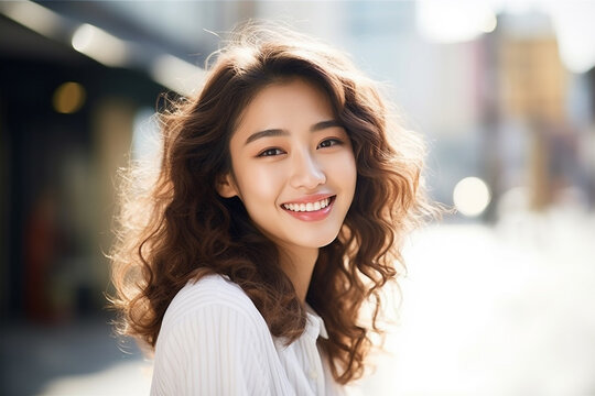 A pretty asian woman with curly hair