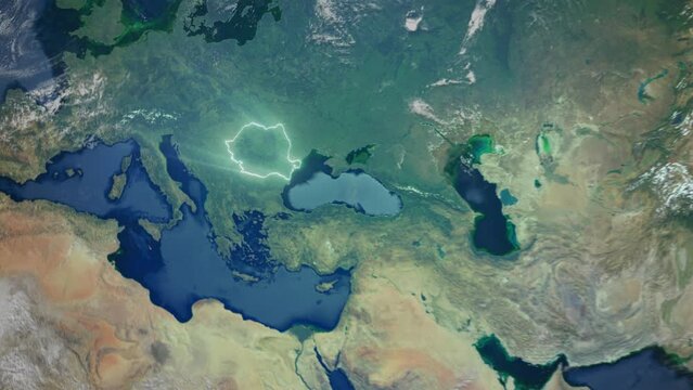 Realistic Earth Orbit and Zoom Glowing Borders Romania