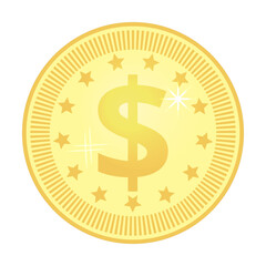 Dollar. Gold coin. Vector icon.