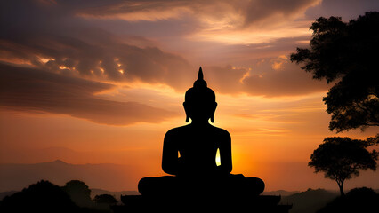 Buddha statue in the sunset