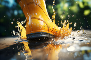 boots in the rain - Ai Generated - obrazy, fototapety, plakaty