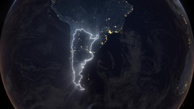 Realistic Earth Orbit and Zoom Glowing Borders Argentina