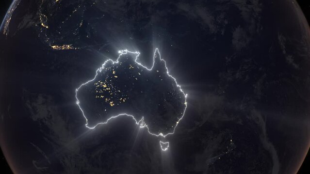 Realistic Earth Orbit and Zoom Glowing Borders Australia