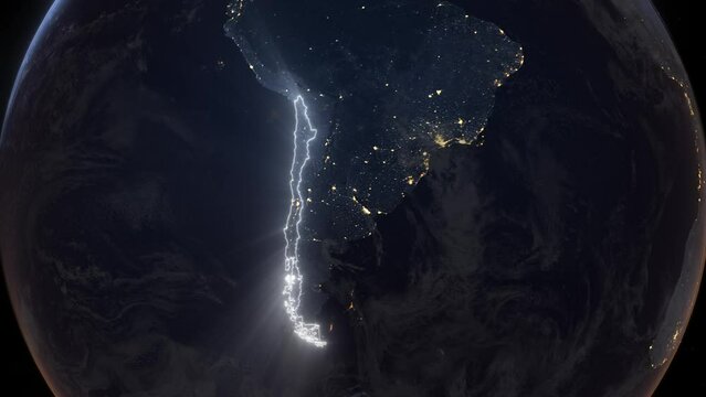 Realistic Earth Orbit and Zoom Glowing Borders Chile