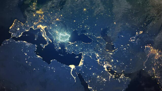 Realistic Earth Orbit and Zoom Glowing Borders Bulgaria