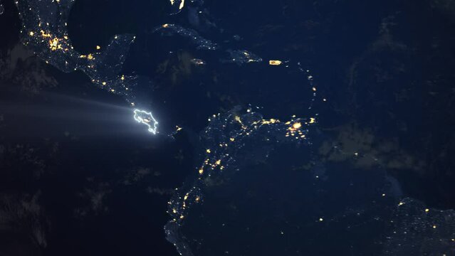 Realistic Earth Orbit and Zoom Glowing Borders Costa Rica