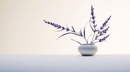 A solitary lavender sprig, its slender form and subtle purple hue highlighted against a clean white...