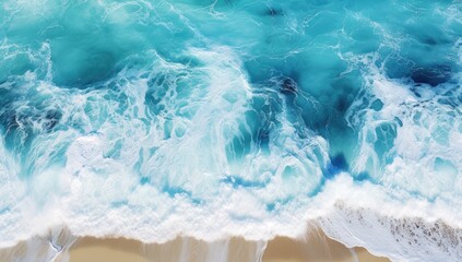 Fototapeta na wymiar An aerial view of the ocean waves and sand