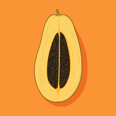 Simple graphic of a ripe Papaya fruit. Flat clean cartoon 2D illustration style