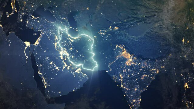 Realistic Earth Orbit and Zoom Glowing Borders Iran