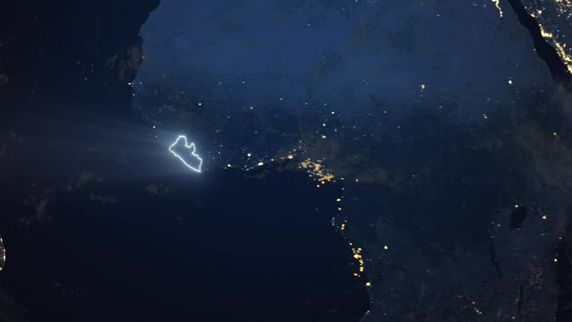 Realistic Earth Orbit and Zoom Glowing Borders Liberia